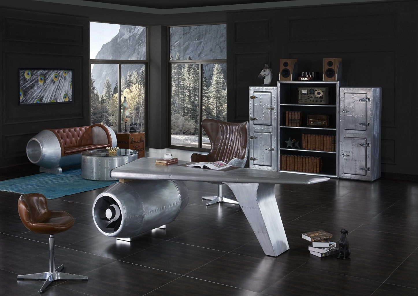 Flugzeug Flügel Schreibtisch Bürotisch Tisch Aviator Design Luxus Möbel