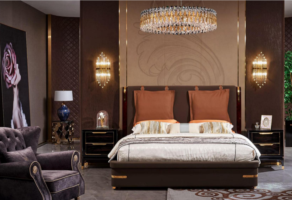 Luxus Schlafzimmer Möbel 3tlg. Komplett Set Bett 2x Nachttische Modernes