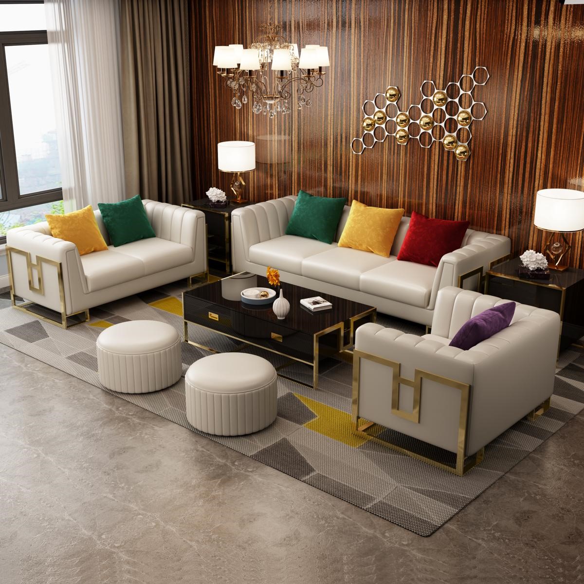 Ledersofa Couch Sofagarnituren 3+2+1 Sitzer Design Garnitur Modern Sofa