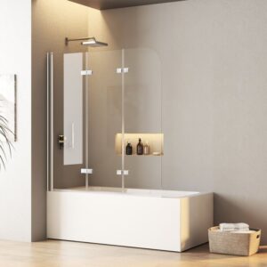 Duschtrennwand für Badewanne Duschwand 3 Teilig 130x140cm Badewannenfaltwand Faltbar Glas Badewannenaufsatz Duschabtrennung Faltwand nano