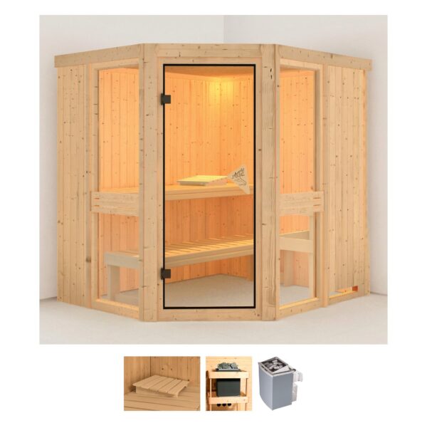 Karibu Sauna "Aline 1", (Set), 9-kW-Ofen mit integrierter Steuerung