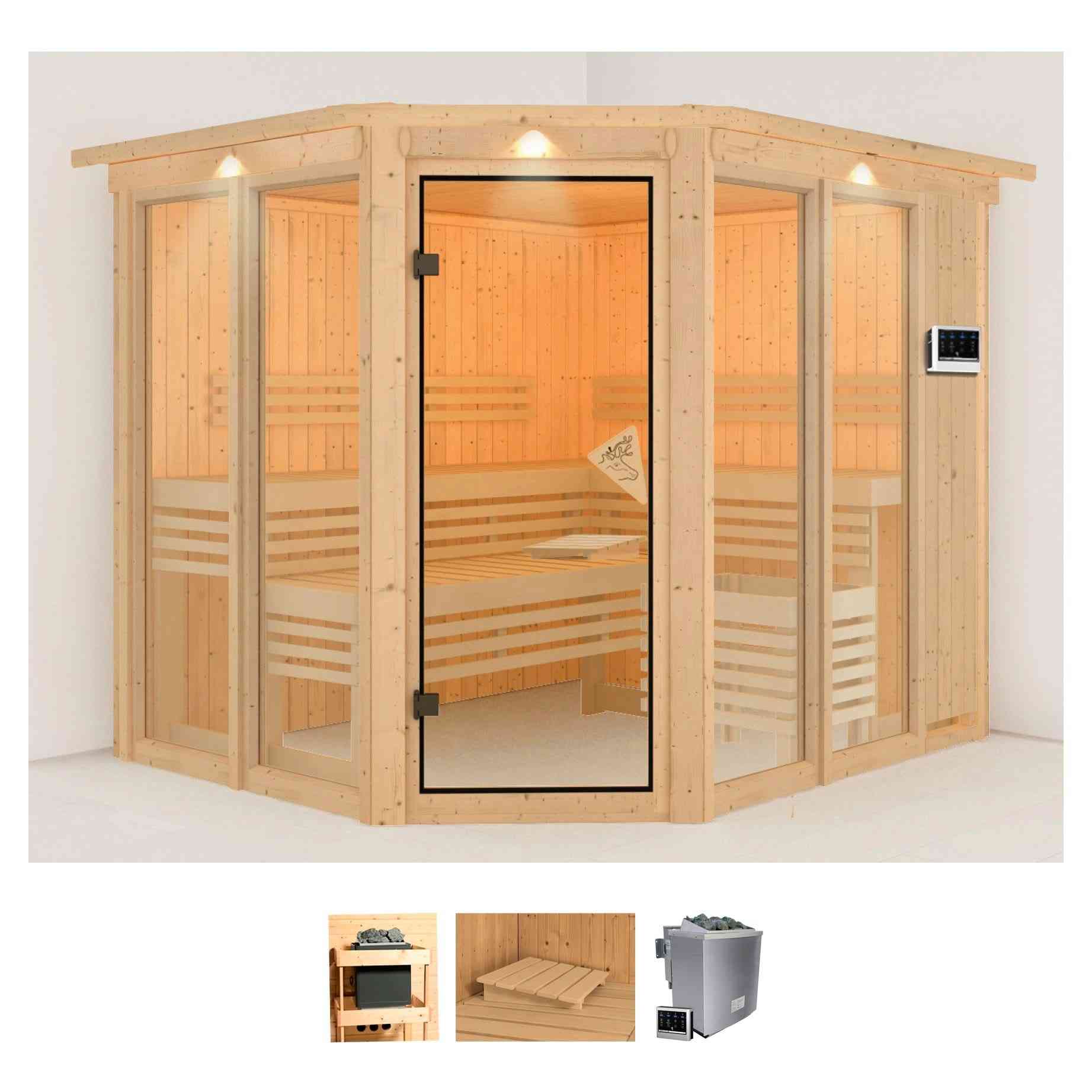 Karibu Sauna "Anike 3", (Set), 9-kW-Bio-Ofen mit externer Steuerung