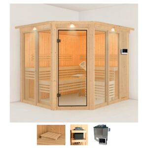 Karibu Sauna "Anike 3", (Set), 9-kW-Ofen mit externer Steuerung