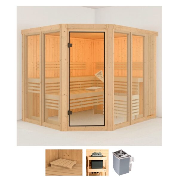 Karibu Sauna "Anike 3", (Set), 9-kW-Ofen mit integrierter Steuerung