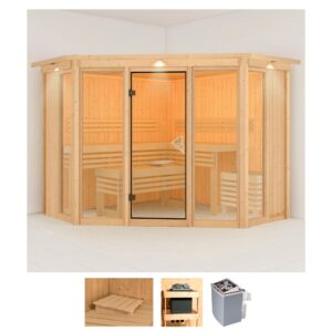 Karibu Sauna "Astrid 2", (Set), 9-kW-Ofen mit integrierter Steuerung