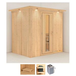 Karibu Sauna Bedine, BxTxH: 210 x 165 x 202 cm, 68 mm, (Set) 9 KW-Ofen mit integrierter Steuerung