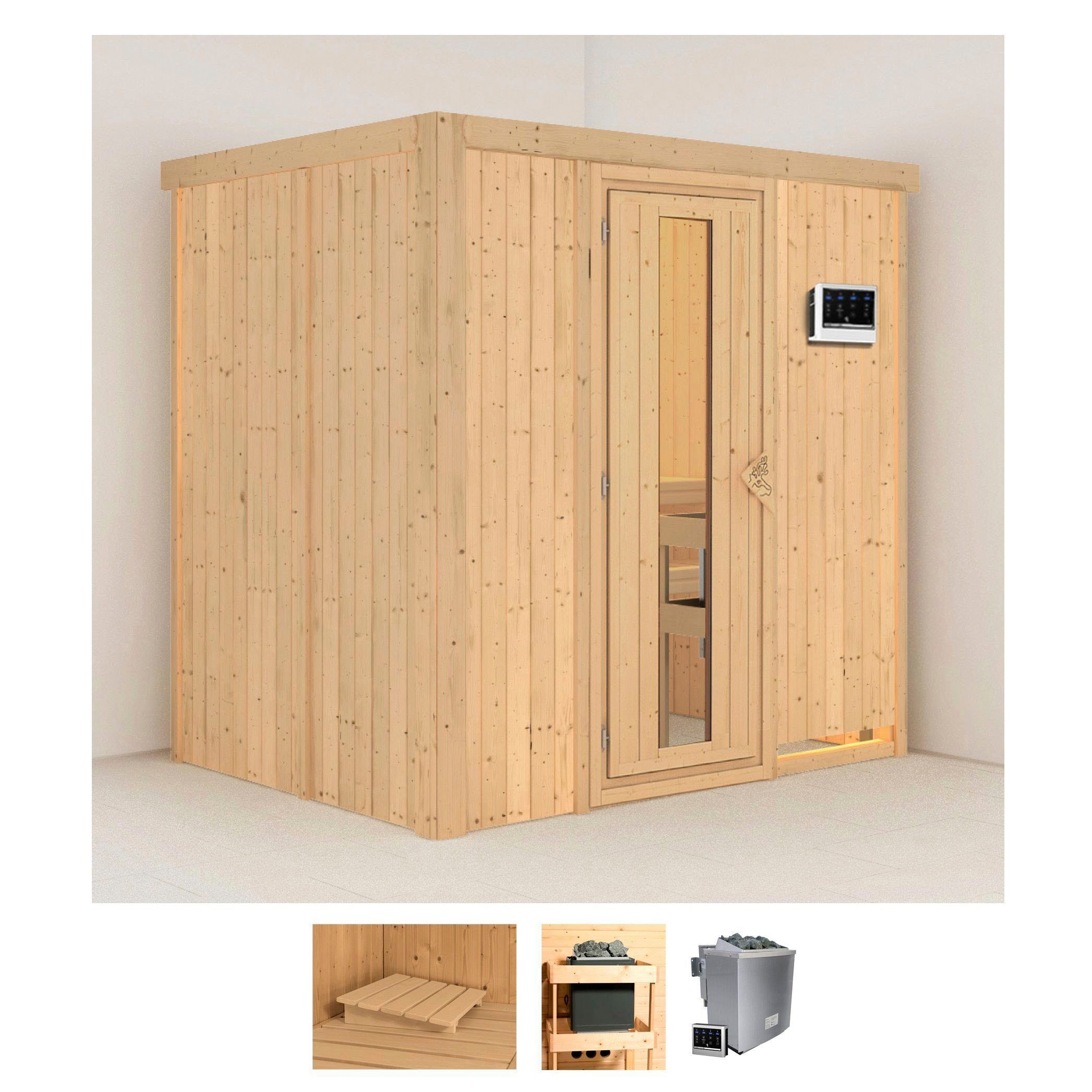 Karibu Sauna "Bedine", (Set), 9 KW-Bio-Ofen mit externer Steuerung