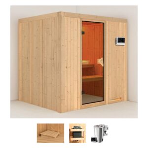 Karibu Sauna "Dima", (Set), 3,6-kW-Bio-Plug & Play Ofen mit externer Steuerung