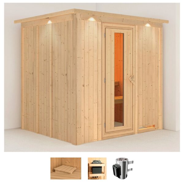 Karibu Sauna "Dima", (Set), 3,6-kW-Plug & Play Ofen mit integrierter Steuerung