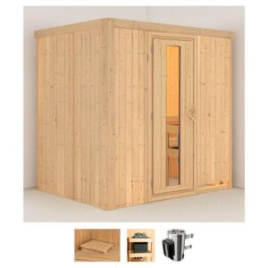 Karibu Sauna Finja, BxTxH: 196 x 151 x 198 cm, 68 mm, (Set) 3,6-kW-Plug & Play Ofen mit integrierter Steuerung