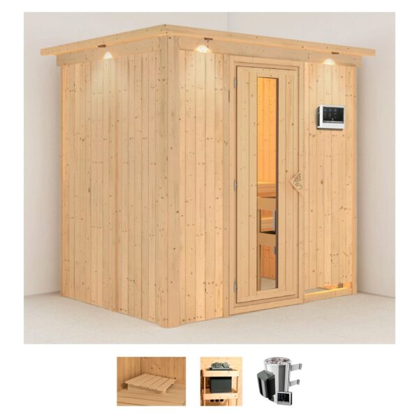Karibu Sauna "Finja", (Set), 3,6-kW-Plug & Play Ofen mit externer Steuerung
