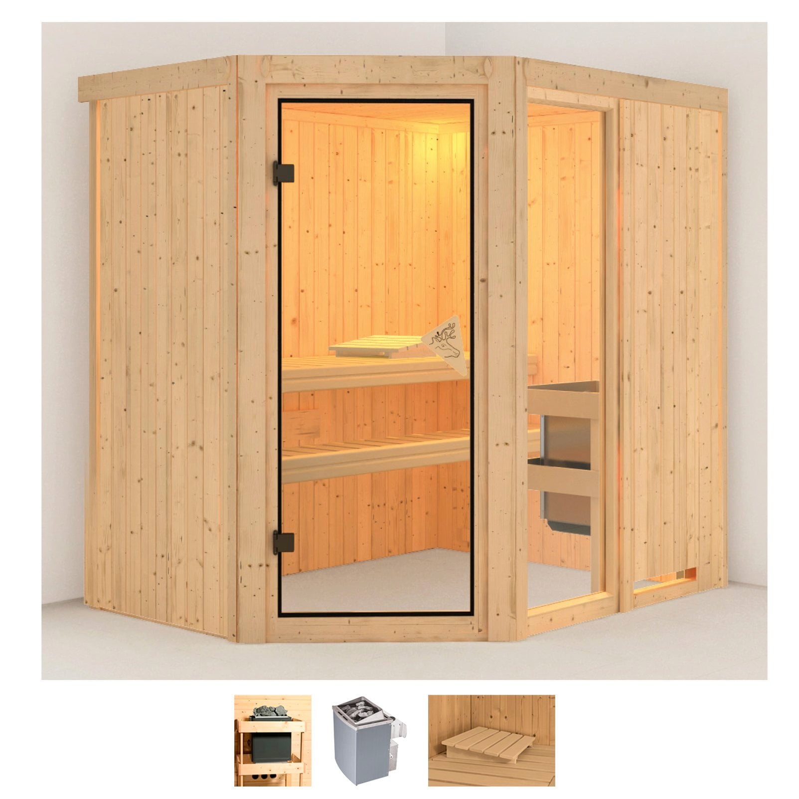 Karibu Sauna "Frigga 1", (Set), 9-kW-Ofen mit integrierter Steuerung