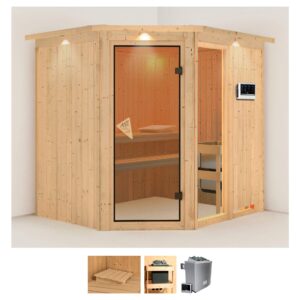 Karibu Sauna "Frigga 2", (Set), 9-kW-Bio-Ofen mit externer Steuerung