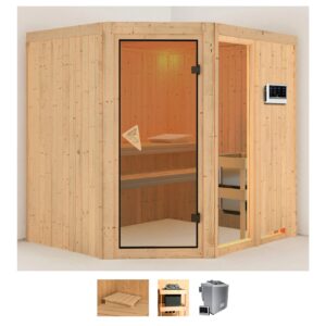 Karibu Sauna "Frigga 2", (Set), 9-kW-Bio-Ofen mit externer Steuerung
