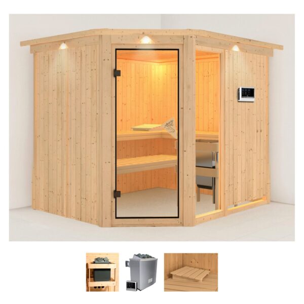 Karibu Sauna "Frigga 3", (Set), 9-kW-Ofen mit externer Steuerung