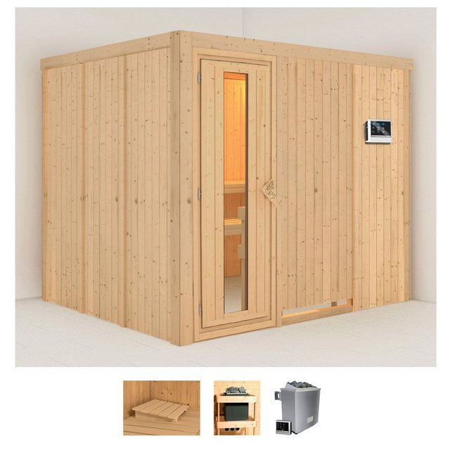 Karibu Sauna Gitte, BxTxH: 231 x 196 x 198 cm, 68 mm, (Set) 9-kW-Ofen mit externer Steuerung