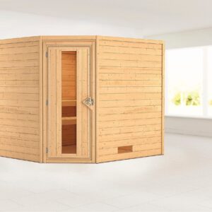 Karibu Sauna ""Leona" mit Energiespartür naturbelassen", aus hochwertiger nordischer Fichte