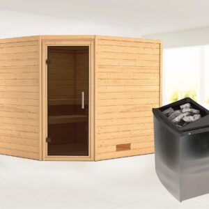 Karibu Sauna ""Leona" mit graphitfarbener Tür Ofen 9 kW integr. Strg", aus hochwertiger nordischer Fichte