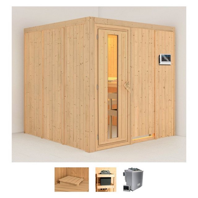 Karibu Sauna Romina, BxTxH: 196 x 196 x 198 cm, 68 mm, (Set) 9-kW-Bio-Ofen mit externer Steuerung