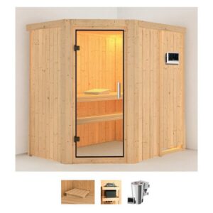 Karibu Sauna Swantje, BxTxH: 151 x 196 x 198 cm, 68 mm, (Set) 3,6-kW-Bio-Plug & Play Ofen mit externer Steuerung