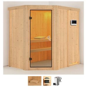 Karibu Sauna Swantje, BxTxH: 151 x 196 x 198 cm, 68 mm, (Set) 3,6-kW-Plug & Play Bio-Ofen mit externer Steuerung