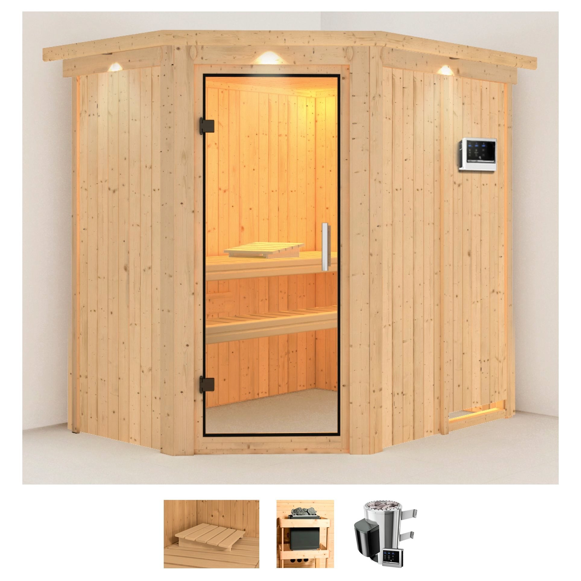 Karibu Sauna "Swantje", (Set), 3,6-kW-Plug & Play Ofen mit externer Steuerung