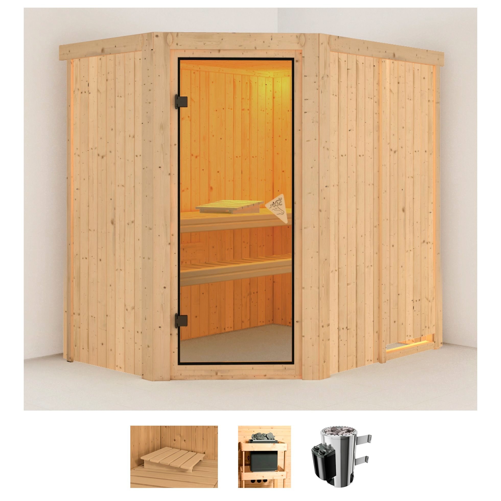 Karibu Sauna "Swantje", (Set), 3,6-kW-Plug & Play Ofen mit integrierter Steuerung