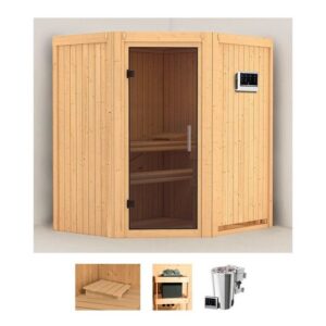 Karibu Sauna Tomke, BxTxH: 170 x 151 x 198 cm, 68 mm, (Set) 3,6-kW-Bio-Plug & Play Ofen mit externer Steuerung