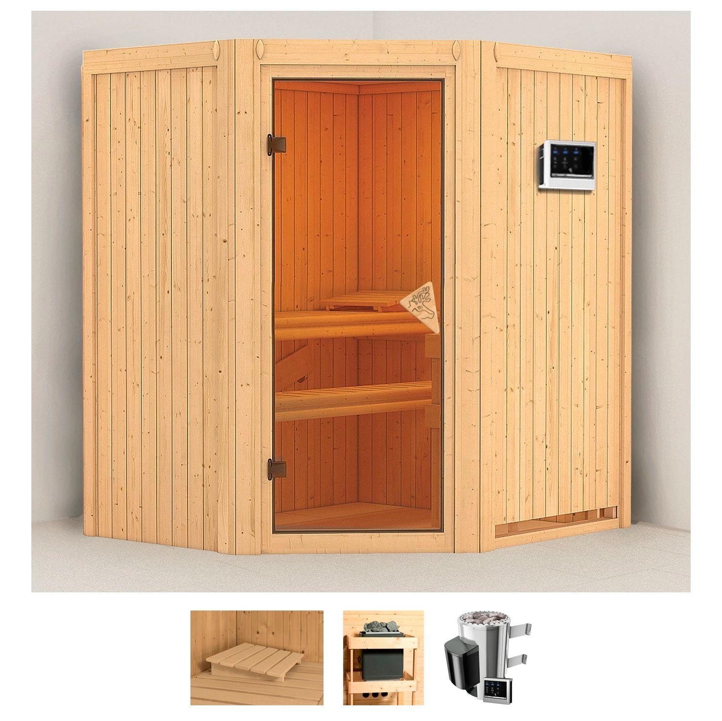 Karibu Sauna "Tomke", (Set), 3,6-kW-Plug & Play Ofen mit externer Steuerung
