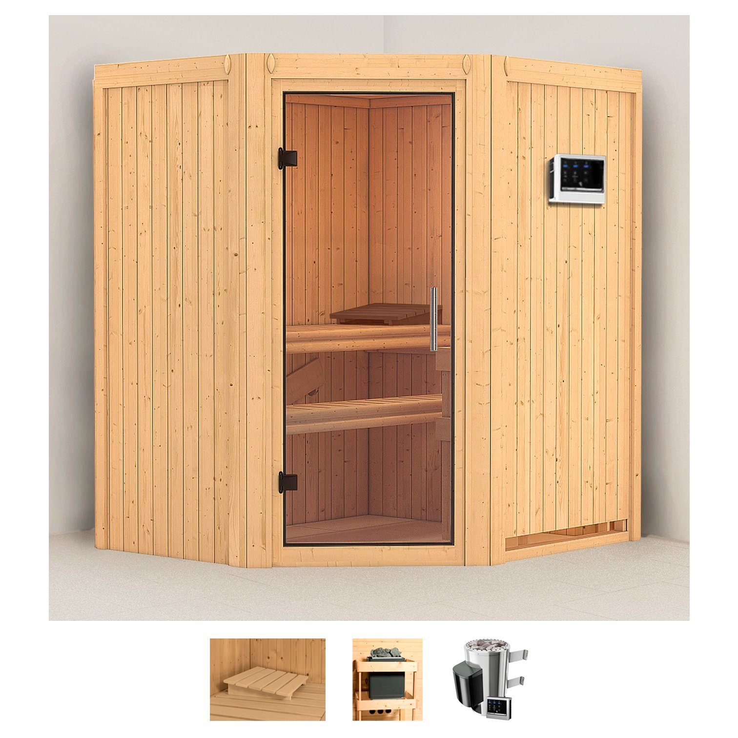 Karibu Sauna "Tomke", (Set), 3,6-kW-Plug & Play Ofen mit externer Steuerung