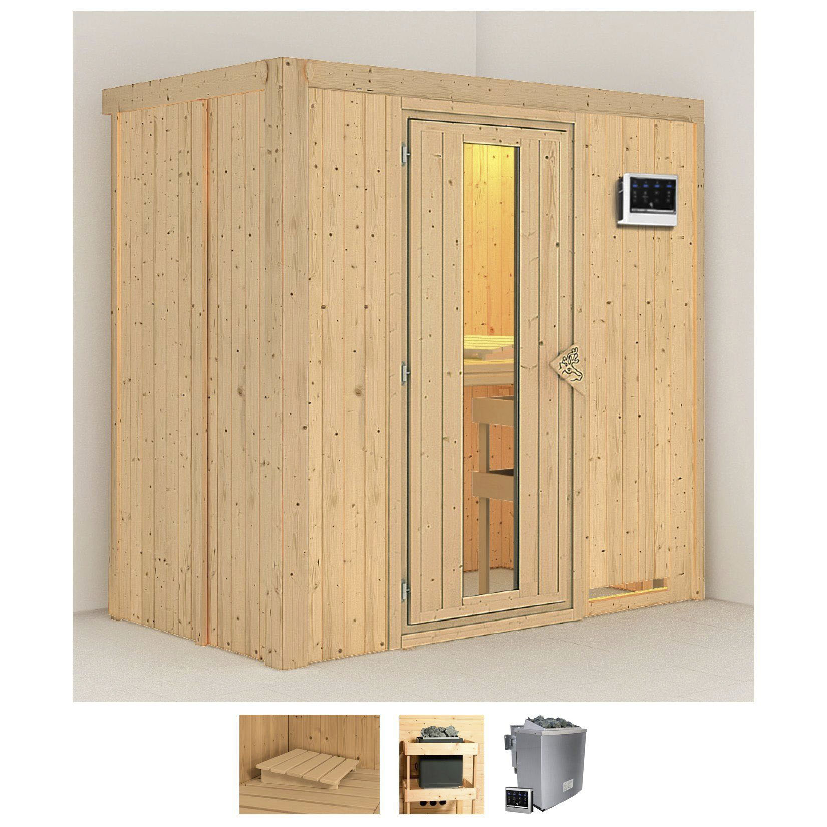 Karibu Sauna "Vada", (Set), 9 KW-Bio-Ofen mit externer Steuerung