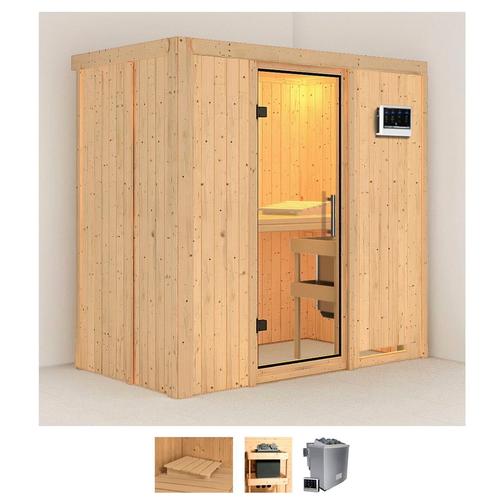 Karibu Sauna "Vada", (Set), 9 KW-Bio-Ofen mit externer Steuerung