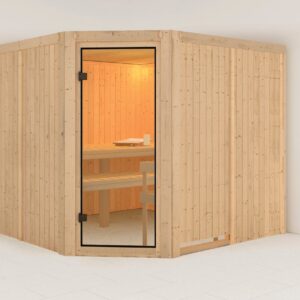 Karibu Sauna "Ysla(Eckeinstieg)", inklusive Ofenschutzgitter und Tür