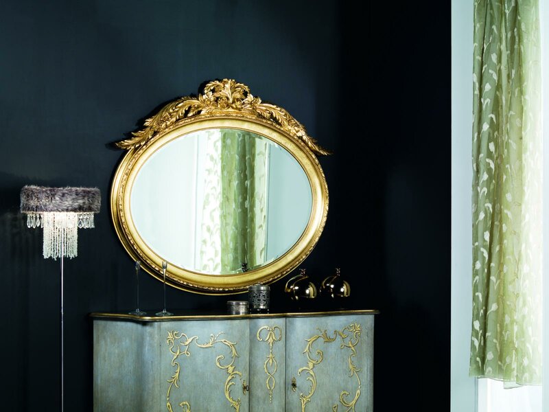 Ovaler Spiegel Wandspiegel handgefertigter Holz Rahmen Glas Barock Rokoko Gold