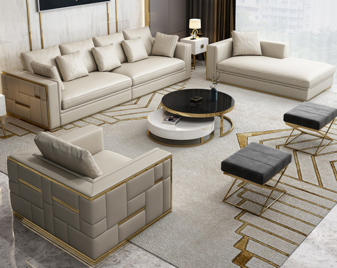 Design Luxus Sofagarnitur Leder Sofa Polster Couch Design Möbel Set