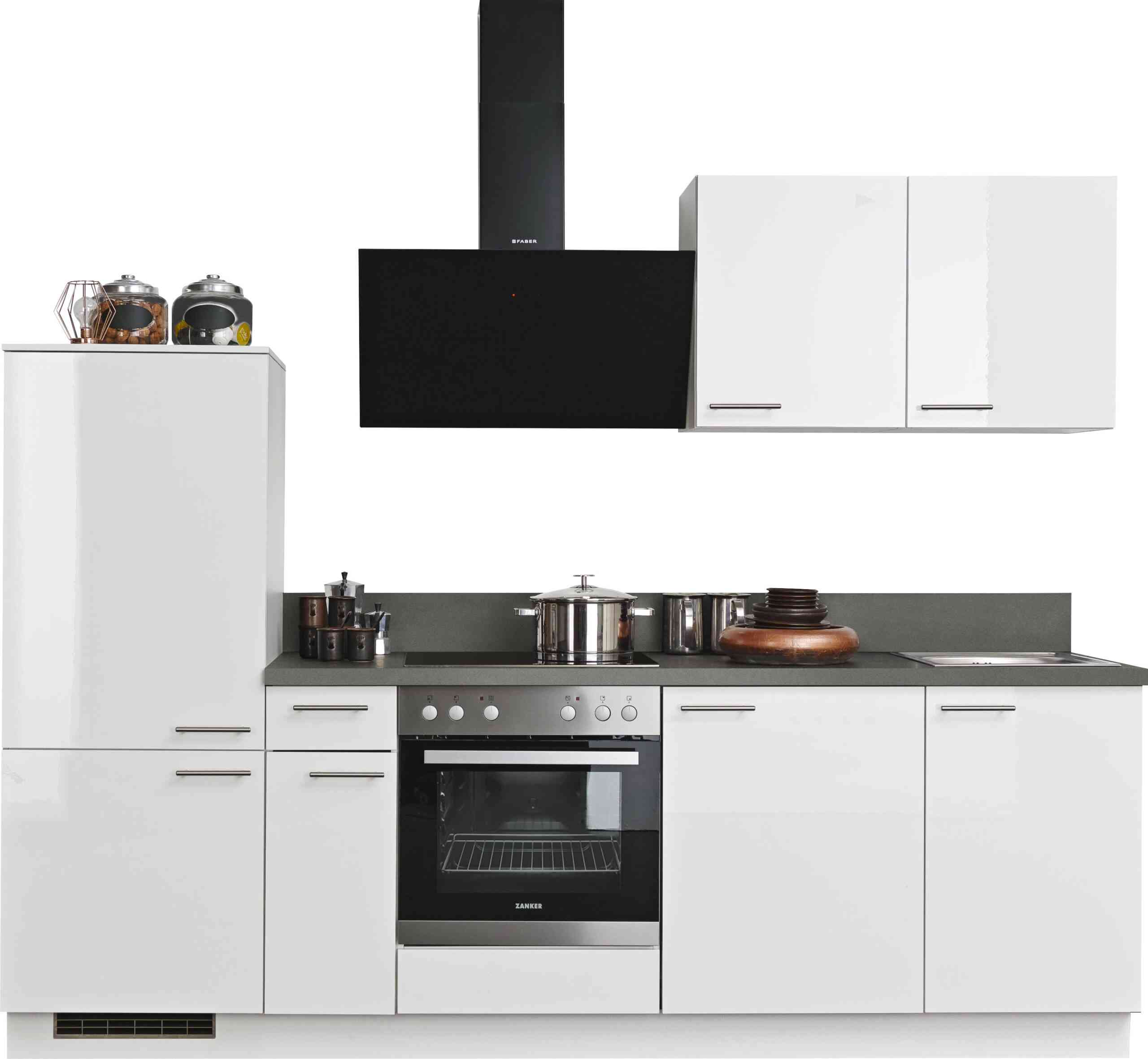 Express Küchen Küchenzeile "Scafa, vormontiert, mit höhenverstellbaren Füßen", vormontiert, wahlweise mit E-Geräten, mit Soft-Close, Breite 260 cm