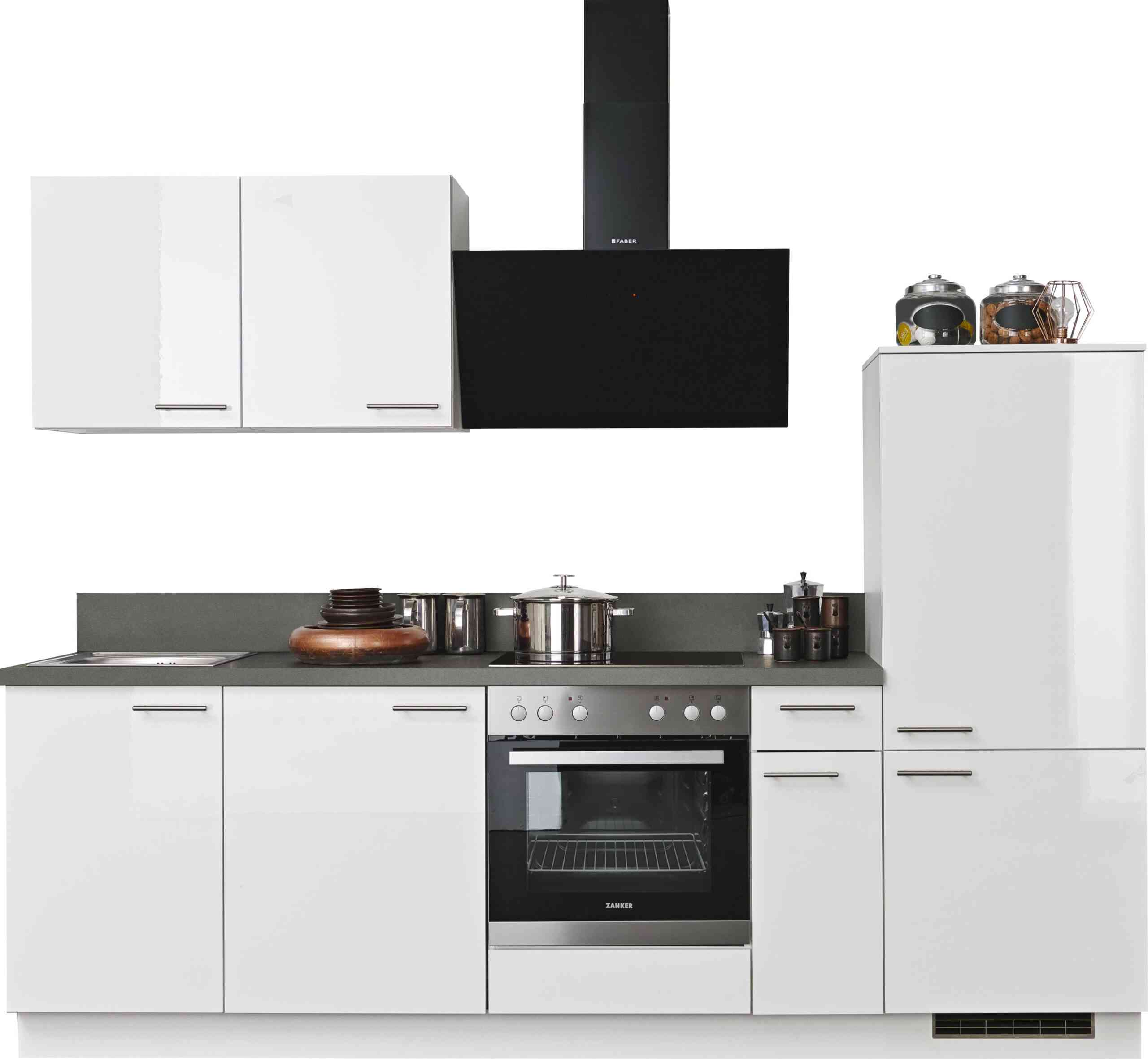 Kochstation Küchenzeile “Scafa, vormontiert, mit höhenverstellbaren Füßen”, vormontiert, wahlweise mit E-Geräten, mit Soft-Close, Breite 260 cm