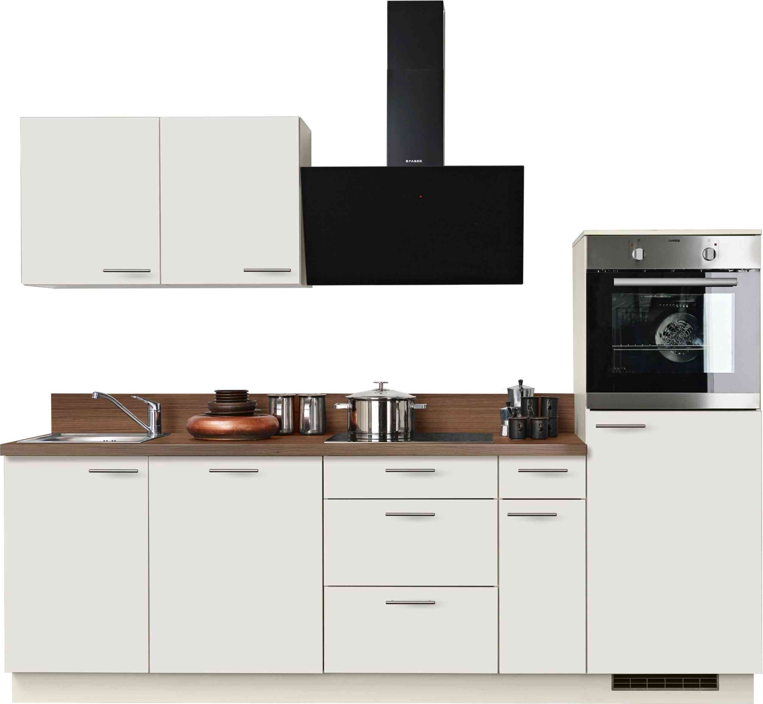 Express Küchen Küchenzeile "Scafa, vormontiert, mit höhenverstellbaren Füßen", vormontiert, wahlweise mit E-Geräten, mit Soft-Close, Breite 260 cm