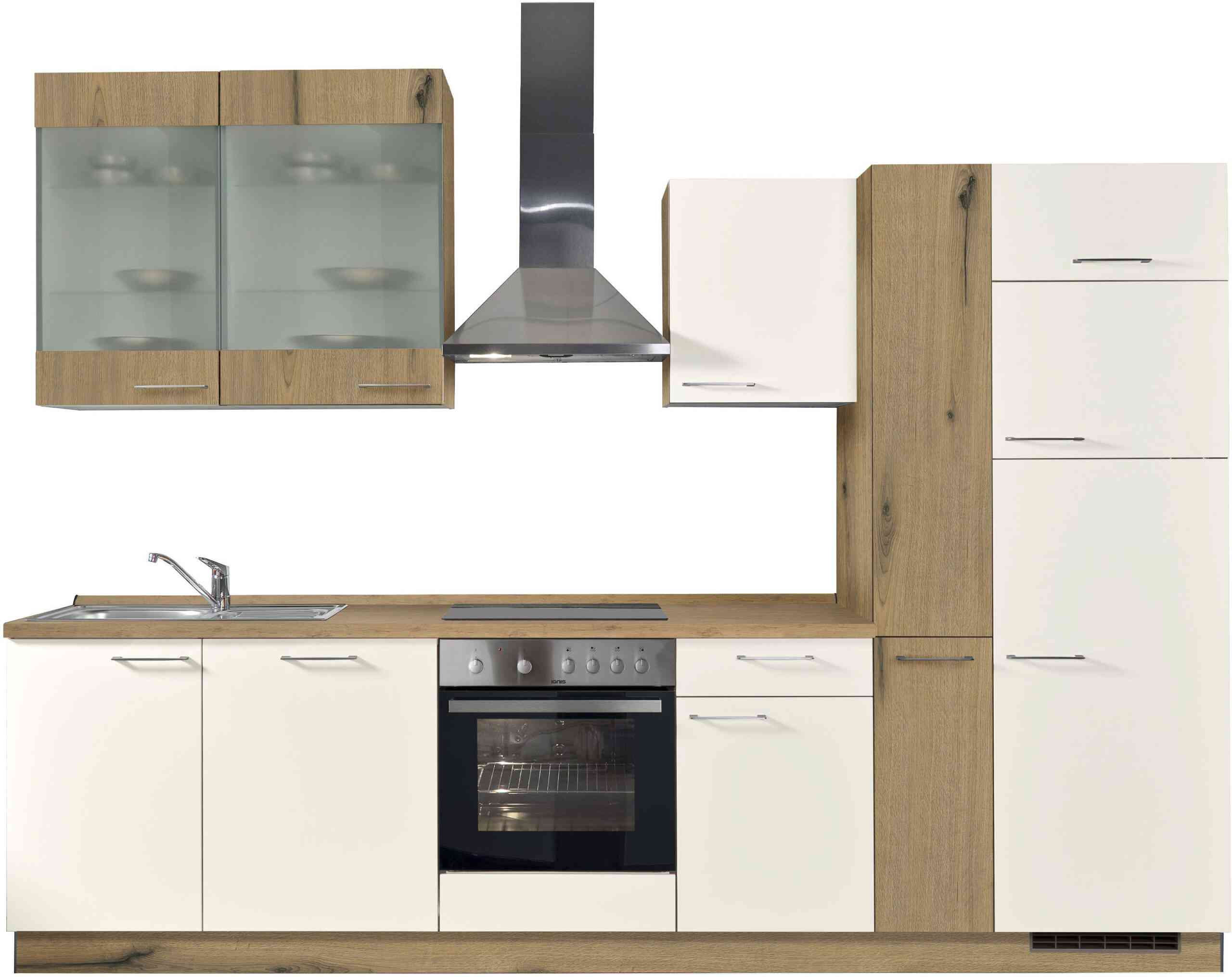 Express Küchen Küchenzeile "Trea, wahlweise mit E-Geräten, höhenverstellbare Füße", vormontiert, mit Vollauszug und Soft-Close-Funktion, Breite 310 cm