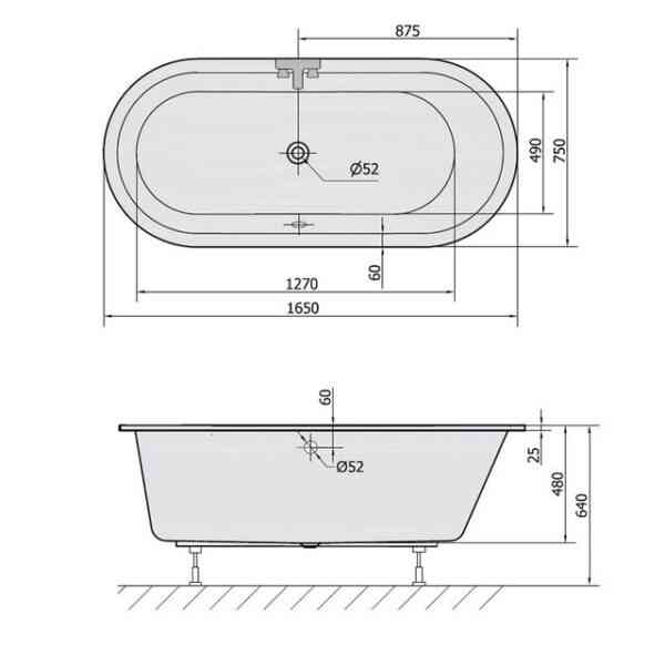 HAK Badewanne ASTRA ovale Badewanne mit Wannenfüßen, 165x75x48 cm