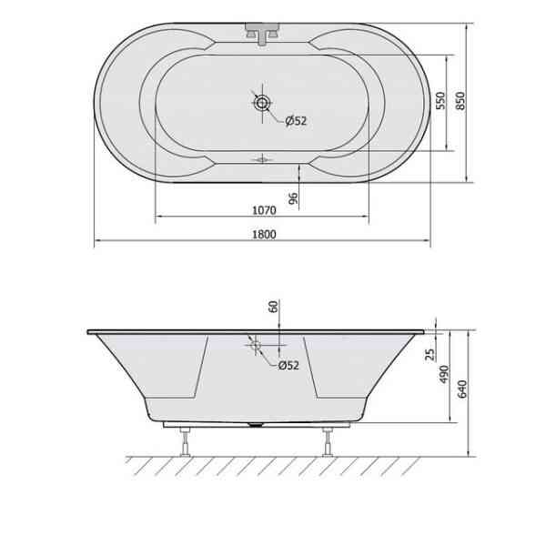 HAK Badewanne IO ovale Badewanne mit Füßen, 180x85x49 cm