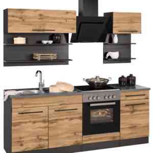 HELD MÖBEL Küchenzeile "Tulsa", mit E-Geräten, Breite 210 cm, schwarze Metallgriffe, MDF Fronten