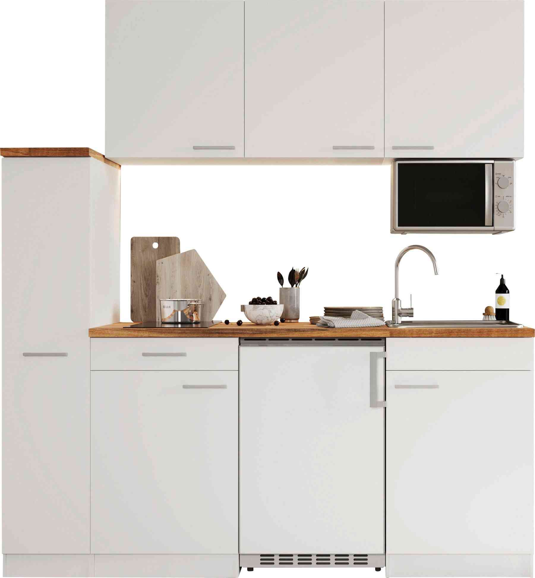 RESPEKTA Küche “Luis, mit Glaskeramikkochfeld, wahlweise mit Mikrowelle, Korpus Weiß,”, Breite 180 cm
