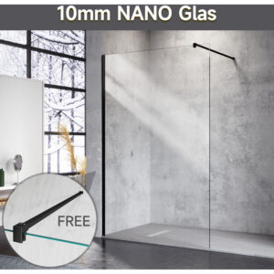 Walk In Dusche Duschwand 10mm Nanobeschichtung glas mit Haltestange Schwarzer Aluminiumrahmen 120x200cm - Sonni