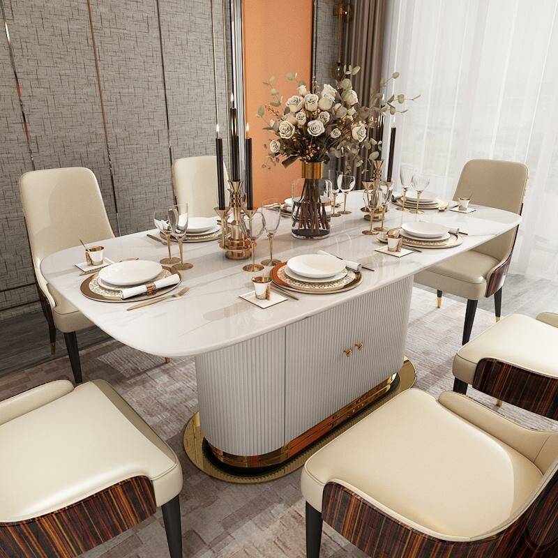Designer Marmor Ess Tisch + 6 Stühle Set Garnitur Zimmer Gruppe 7 tlg.