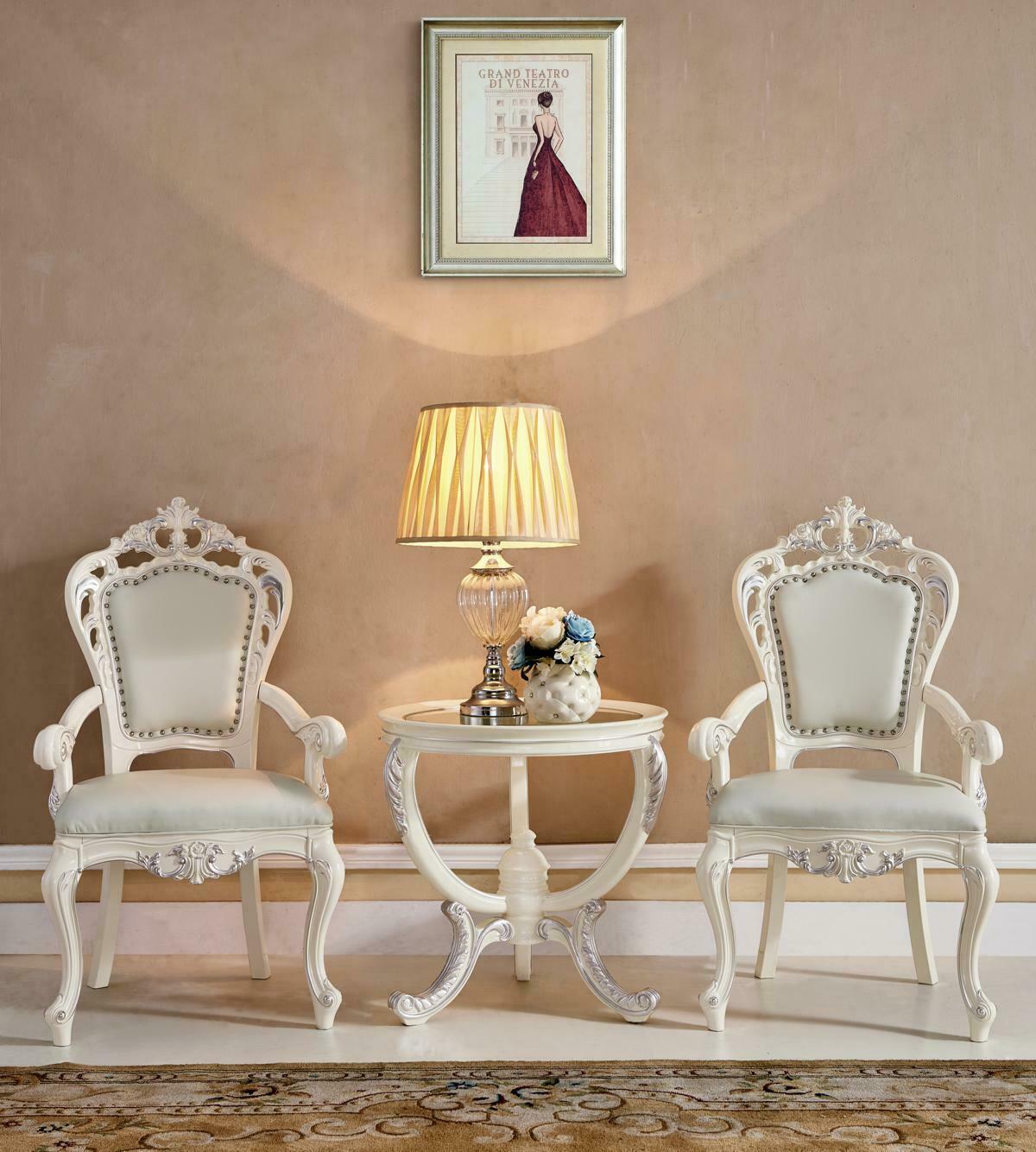 Klassische Lounge Garnitur 2x Stühle mit Armlehnen Club Möbel Beistelltisch 3tlg