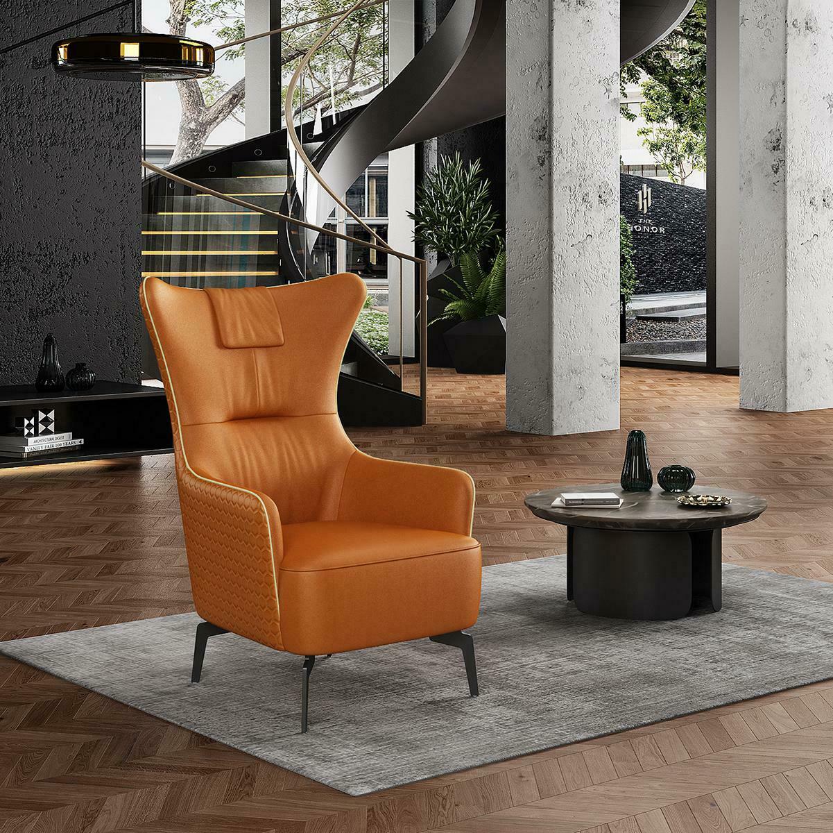 Orange Sessel Leder Sessel 76 x 80 cm Einsitzer Luxus Design Möbel