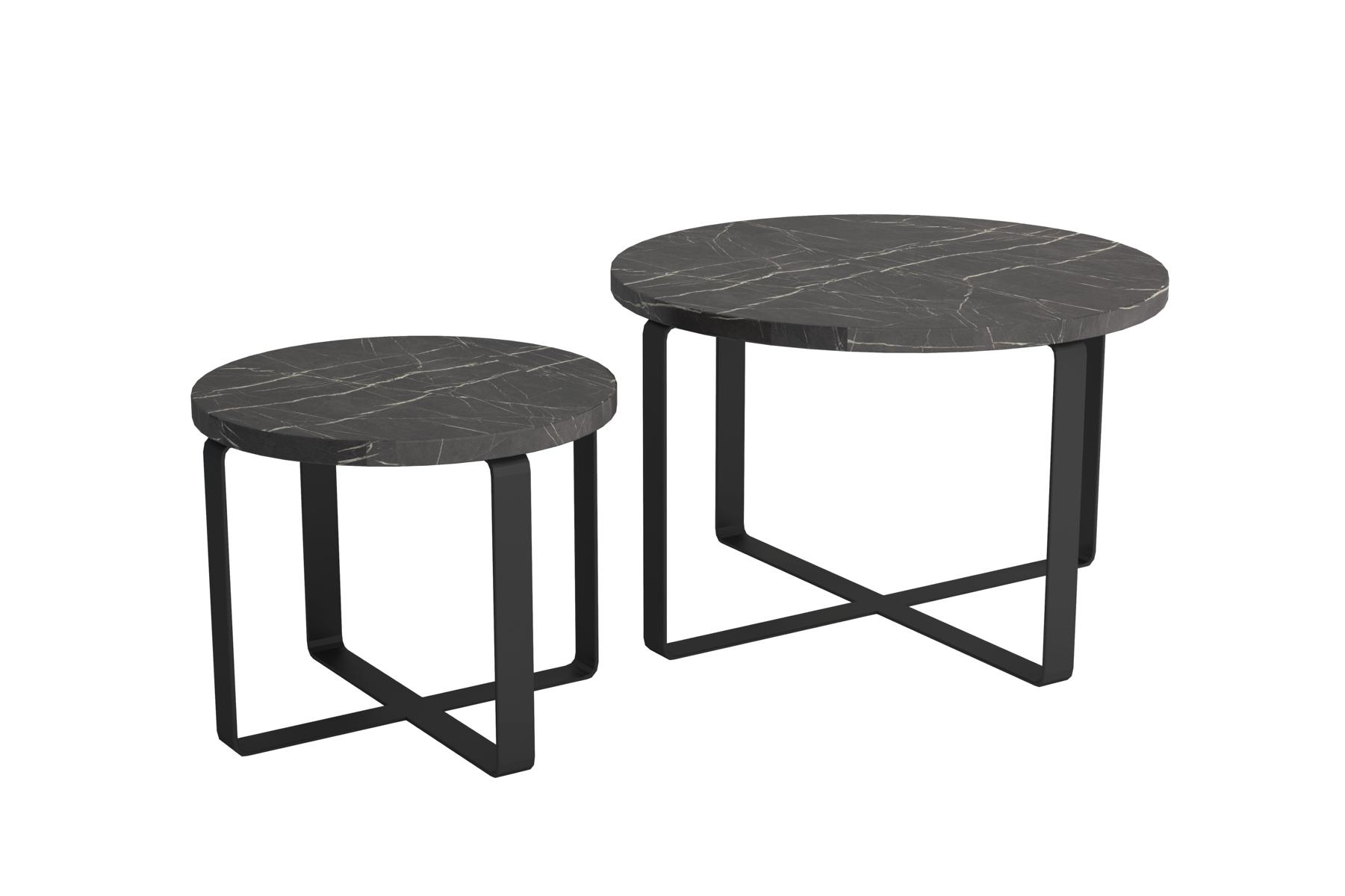 2x Coffee Side Tables Edelstahl Schwarz Rund Möbel Modernes Design Set
