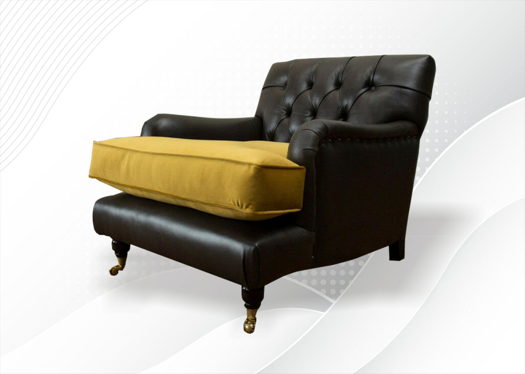 Chesterfield Sessel Textil Sofa Stoff Couch Sofas Club Lounge Schwarz