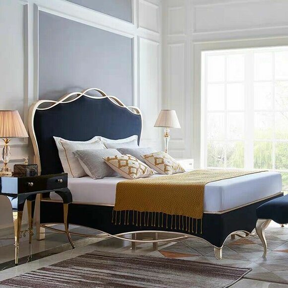 Klassisch Bett Design Schlafzimmer Englisches Betten 180x200cm Textil Polster